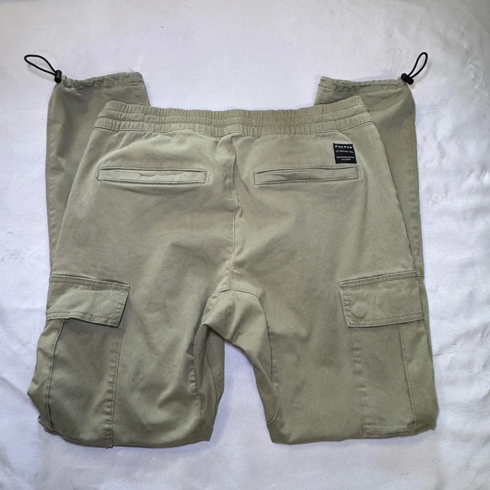 PacSun‎ Men's Olive Green Cargo Jogger Pants Elastic Waist Toggle Hem Medium